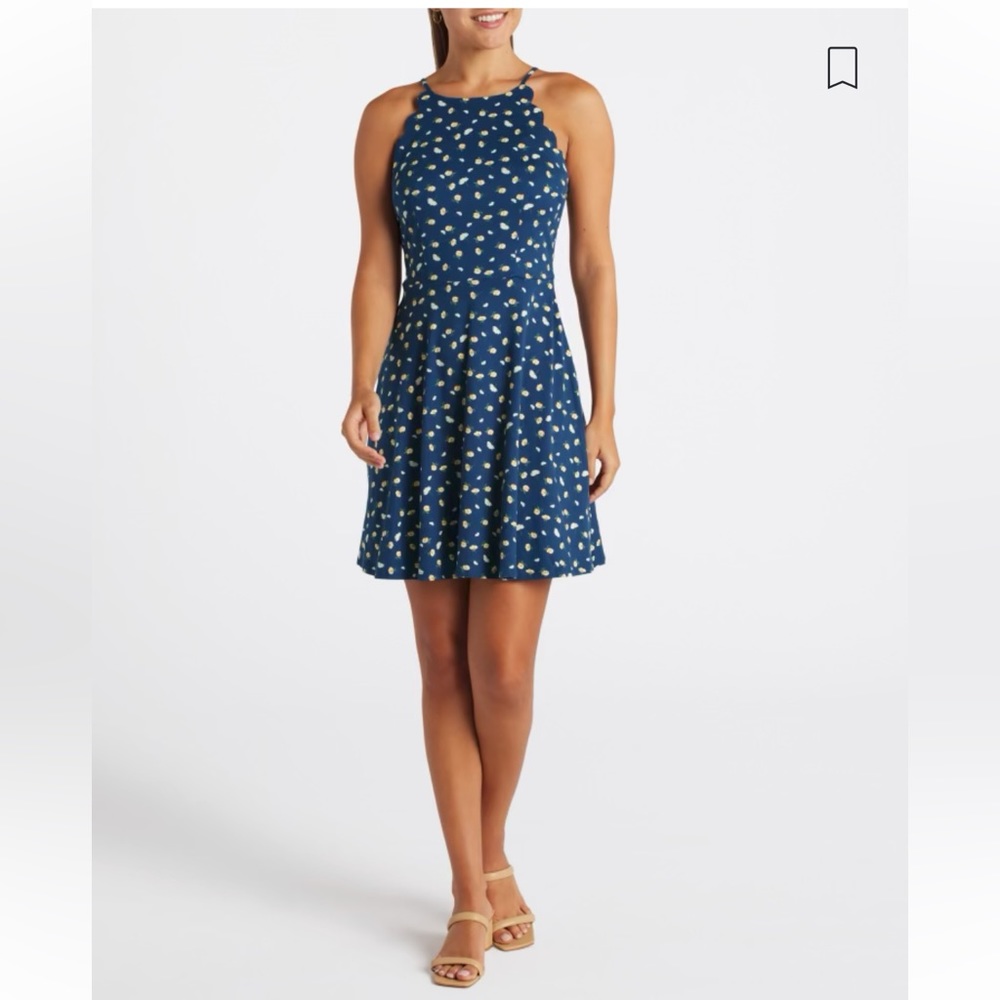 Scalloped blue floral knit dress